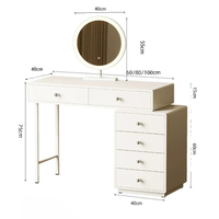 Ensemble de coiffeuse minimaliste style crème entièrement en métal, cadre laqué sans formaldéhyde, miroir à LED annulaire, commode à six tiroirs
