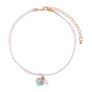 Collana con ciondolo a conchiglia arcobaleno gocciolante di olio in lega all'ingrosso catena con collare a nastro floccato per bambini - Product Image 5