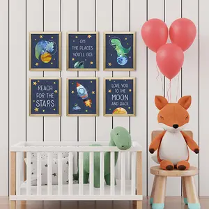 EAGLEGIFTS – décor de chambre d'enfant, dessin animé, Animal, imprimé de fusée, cadres photo, image nordique, mignon, 6 pièces, Art mural pour bébé, pépinière