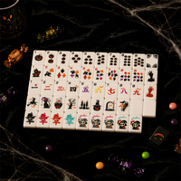 Jeu de Mahjong en Acrylique Thème Halloween Base Sombre, Pliable et Portable, avec Impression de Dessins Animés Horreur Mignons, Tuiles de Mahjong Solides à Double Couche