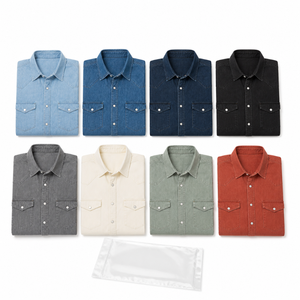 เสื้อเชิ้ตเดนิมสีน้ำเงินสำหรับผู้ชาย แขนยาว ทรงปกติ ปกเสื้อแบบพับได้ มีกระเป๋าสองช่อง สไตล์ลำลอง แขนยาวเต็มตัว ผ้าฝ้ายระบายอากาศได้ดี - Product Image 6
