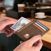 Dompet Pria Tipis Kantong Depan Anti RFID Kulit Sintetis Tempat Kartu Kredit Vintage Dompet Pendek Nilon Custom Minimalis Harga Terjangkau