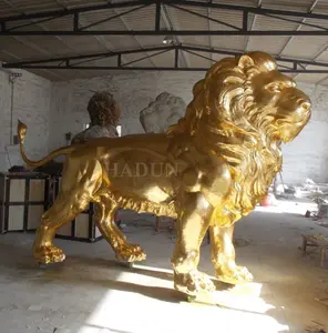 Modern açık dekorasyon büyük popüler döküm pirinç hayvanlar heykelleri bronz altın aslan heykeli satılık