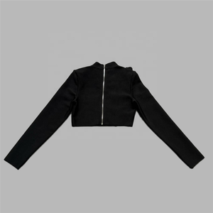 Venta al por mayor de las mujeres de la moda de la calle negro de dos piezas Chic flor diamantes manga completa Top & Fit envuelto cadera falda vendaje vestido conjunto - Product Image 5