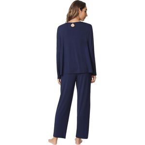 Conjunto de Pijama de Manga Larga Personalizado para Mujer, Viscosa de Bambú, Ropa de Dormir Suave, 2 Piezas, Azul Marino - Product Image 2