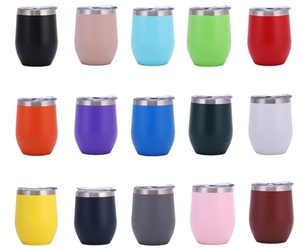 <span class=keywords><strong>Tazas</strong></span> de acero inoxidable al vacío de doble pared con logotipo personalizado con recubrimiento en polvo de 12oz, vaso de vino, taza colorida para impresión de grabado láser - Product Image 1