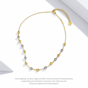 Collier à chaîne de perles bicolore en acier inoxydable plaqué or 14K sous vide, réglable 40+5 cm, design sans pendentif - Product Image 1