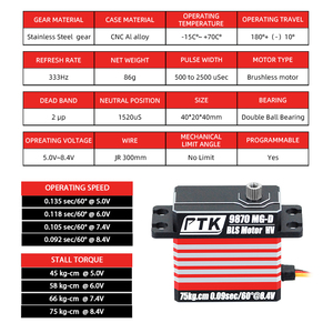 Ptk 9870 Mg-D 75Kg Metaal Digitale Servomotor Rc Klimmen Voertuig Model Robot Mechanische Arm Vaste Vleugel Unisex 14 Jaar & Up - Product Image 2