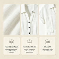 Robe chemise décontractée pour femme, personnalisée OEM, en coton et lin rayé, col polo, longueur midi, taille naturelle, écologique