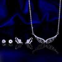 Bijoux en argent fin 925 Zircon cubique conception creuse ailes d'ange collier et boucle d'oreille ensemble pour dames cadeau de fête des mères