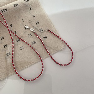 Collar de Plata de Ley S925 con Cuentas Rojas en Forma de Bola, Joyería de Plata 925, Regalo para Mujer, Collares de Moda en Capas - Product Image 1