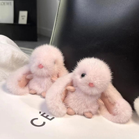 Porte-clés en forme de boule avec pendentif lapin de dessin animé en fourrure douce et cuir PU, lumineux, pour clé de voiture, sac, charme du Nouvel An