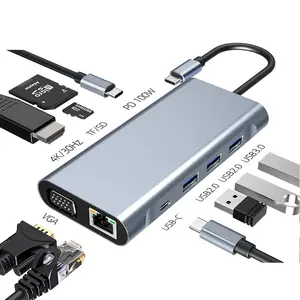 10ใน1 TYPE-C เป็น HDMI + USB3.0 * 1 + 2.0*2 + RJ45 1000M VGA + PD + AV + SD + TF USB ฮับ Docking Station