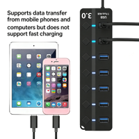 Hub USB 3.0 à 7 ports avec lampe LED, interrupteur indépendant / câble de 1,2 mètre, compatible ordinateur, tablette, séparateur USB3.0, vitesse 5 Gbps