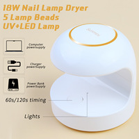 Mini Lampe à Ongles LED+UV Portable 18W pour Séchage d'un Seul Doigt avec 5 Perles LED et Minuterie 60s/120s