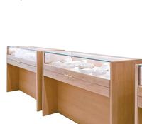 Vitrine de présentation de bijoux en verre trempé de luxe avec éclairage LED, cadre en acier inoxydable, placage en bois grainé PVC