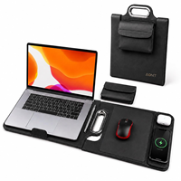 Housse pour ordinateur portable tout-en-un avec charge sans fil 15W, charge rapide, tapis de souris en cuir PU, support, sac pour ordinateur portable portable imperméable 13-16 pouces