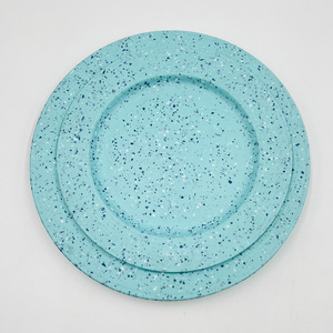 Assiettes de <span class=keywords><strong>service</strong></span> en mélamine style terrazzo <span class=keywords><strong>turquoise</strong></span> moucheté de 8,75 pouces avec bord côtelé - Product Image 3