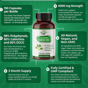 Extracto de Té Verde Extra Fuerte OEM 20:1, 50% EGCG, 98% Polifenoles y 80% Catcehinas, 150 Cápsulas Veganas - Product Image 3