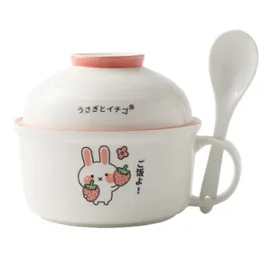 Multi-purpose instant noodle bowl can be microwave ceramic with lid handle bowl student lunch box