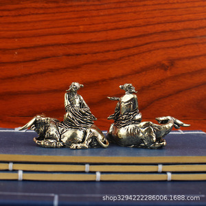 Figurine en laiton Dingtong Laozi montant un bœuf, objet décoratif artistique rétro, artisanat, maison, bureau, salle d'étude, culturel et petit objet décoratif. - Product Image 4