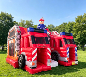 Château gonflable multi-joueurs Pompier avec toboggan et camion de pompiers - Product Image 1