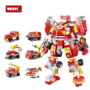 Woma Factory OEM ODM Ensemble de construction de 6 camions de pompiers et 1 robot transformable pour enfants (C0651) - Product Image 1