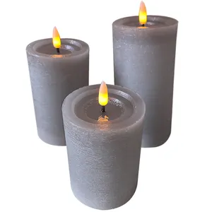 KSWING Grey Wax LED Candle Light Flameless 4"5"6" Real Wax Pillar Decoration Candle Light For Home