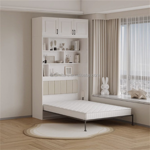 Lit Murphy pliable moderne blanc de haute qualité et économique, personnalisable, avec armoire intégrée dans toute la pièce, pour petits appartements et hôtels - Product Image 1