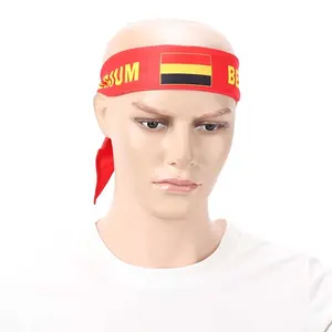 EC 20242 ikat kepala katun unisex Belgia, sabuk kepala katun desain bendera Belgia, ikat kepala pria cetak logo kustom