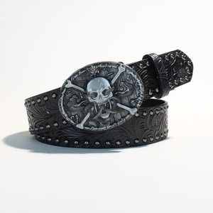 Thắt lưng da kiểu Mỹ châu Âu, dập nổi, retro, đinh tán, phong cách cao bồi, mặt kim loại hợp kim, punk, boho, cá nhân hóa - Product Image 4