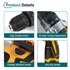 12V Impact <b>Drill</b> Set-Cordless Keyless 300W Variable Speed Rechargeable Lithium-Ion Battery Portable Wood Screwdriver - Product Image 2