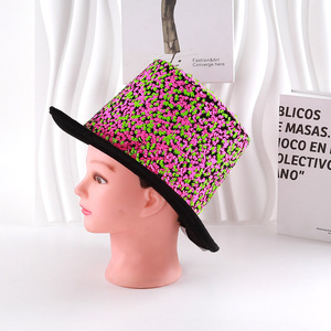 Chapeau Seau à Paillettes Vert Rose Coloré en Polyester – Accessoire de Mode au Style Individuel - Product Image 4