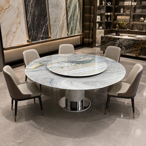 Table à manger ronde en quartzite arc-en-ciel de luxe personnalisée, design moderne sur mesure, 8 places, pieds en métal, mobilier de maison - Product Image 6
