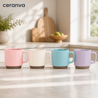 Tasses en céramique empilables en grès, avec fond en argile décoré, pour lait, café, latte – En stock, vente chaude, idéales pour les cadeaux