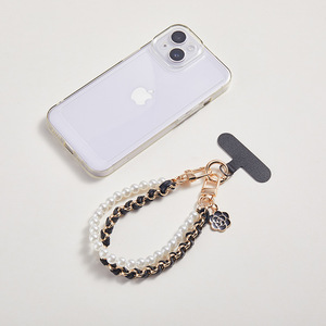 Dragonne de téléphone <span class=keywords><strong>portable</strong></span> en cuir PU motif fleur de camélia, anti-perte, de luxe, avec perles, <span class=keywords><strong>cordon</strong></span> court pour étui de téléphone <span class=keywords><strong>portable</strong></span> - Product Image 4