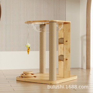 Solid wood cat tree, integrated cat bed, vertical cat scratching post, space-saving home use, sisal ball, space capsule cat - Product Image 5
