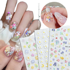 Pegatinas para Uñas con Diseño de Pintura al Óleo, Margaritas Blancas Puras, Pétalos Florales Coloridos, Calcomanías Decorativas para Uñas - Product Image 1