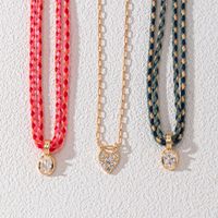 Collier en cordon tressé style INS pour femmes, élégant pendentif en pierre CZ, chaîne de clavicule, design minimaliste, bijoux quotidiens