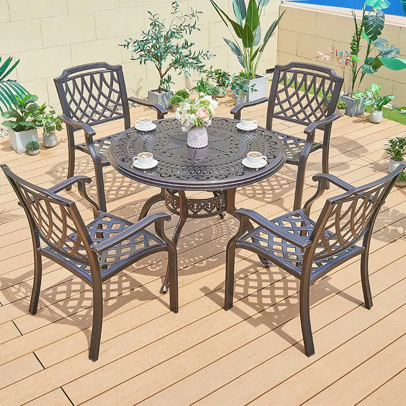 Juecheng cafe restaurant aluminium outdoor patio table chair set cast iron garden table and chairs