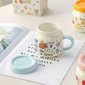Cartoon Style <b>Ceramic</b> Breakfast and Birthday Gift Couple's <b>Mugs</b> Stylish Animal Themed Coffee <b>Mugs</b> with Lids - Product Image 3