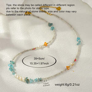 Collier pour femme en pierres naturelles et perles, style plage quotidien, réglable, bijoux de mode, colliers superposés - Product Image 3