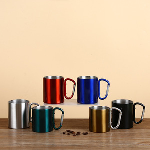Mug isotherme portable en acier inoxydable à double paroi avec poignée mousqueton, 200 ml et 300 ml, léger et écologique, pour camping et voyage, pour café et lait - Product Image 3