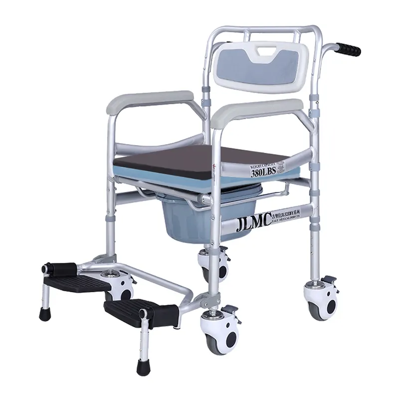 Fabrika tedarikçisi alüminyum Commode sandalye duş tekerlekli sandalye katlanabilir Pedal commode tekerlekli sandalye ile engelli için