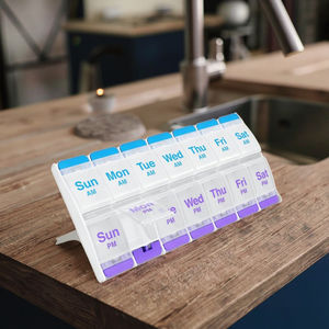 Pulsador (7 días) PP Pastillero de plástico Planificador de medicamentos Organizador diario de vitaminas 2 veces al día AM/PM X-Compartimentos grandes - Product Image 6