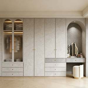 BALOM Custom <b>French</b> Style <b>Wardrobe</b> with Arched Glass Modern White Bedroom Closet with Vanity Storage System - Product Image 2