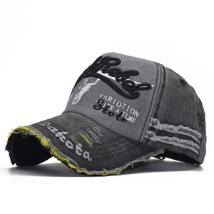 Gorra de Béisbol de Mezclilla Lavada con Bordado de Cabeza de Toro, Unisex, Protección Solar, YS-Bullhead - Product Image 1