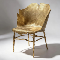 Nouvel ensemble de salle à manger personnalisé de luxe en laiton, avec chaise de loisirs en laiton moulé motif anneau d'arbre bionique, pour salon, villa, hôtel, exposition, en cuir