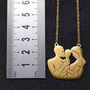 Collana con Catena in Bambù in Acciaio Inossidabile, Design Creativo Serie Famiglia Tre Felici Coppie, Gioielli in Offerta Speciale - Product Image 2