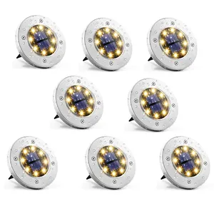 Lot de 8 disques solaires d'extérieur à 8 LED pour jardin, lumière enterrée étanche pour voie 3000-3500K Température de couleur